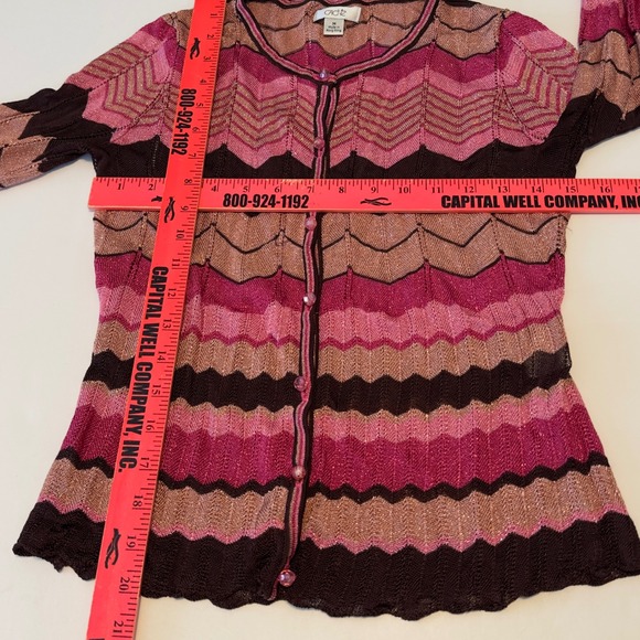 Vtg Cache Womens Pink Brown Metallic Chevron Zigzag Knit Cardigan Sweater Med - Picture 5 of 10